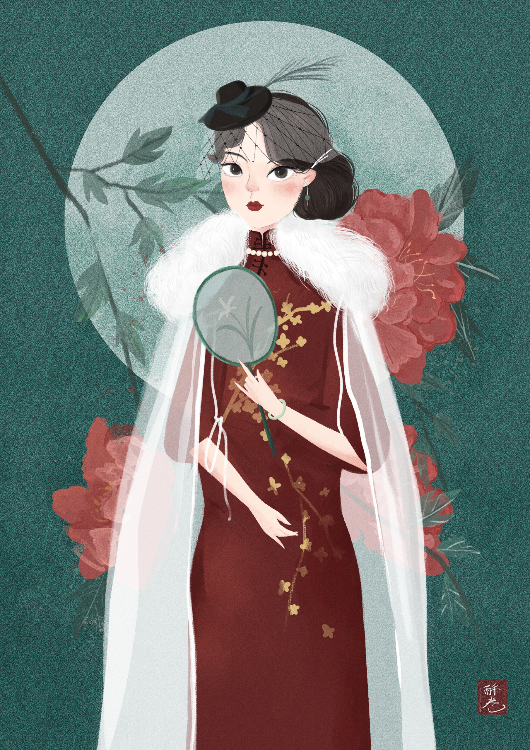 民国风旗袍秀复古唯美女军阀商业插画设计素材