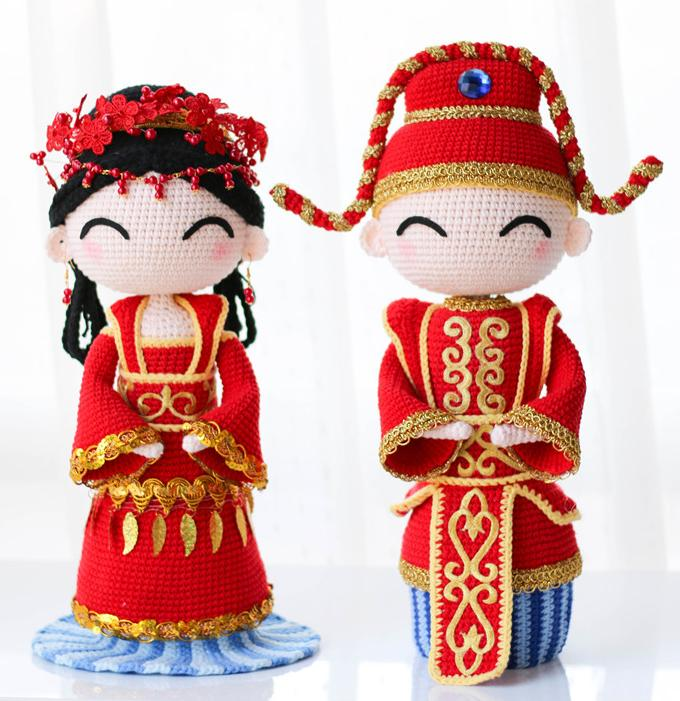 钩针图解金玉良缘之花开并蒂婚娃新娘