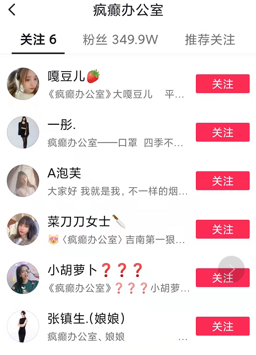 抖音疯癫办公室成员都是谁