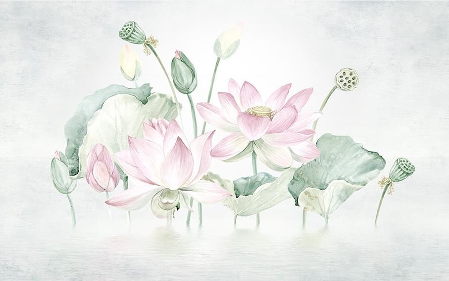 新中式风格壁画之手绘荷花 - 知乎