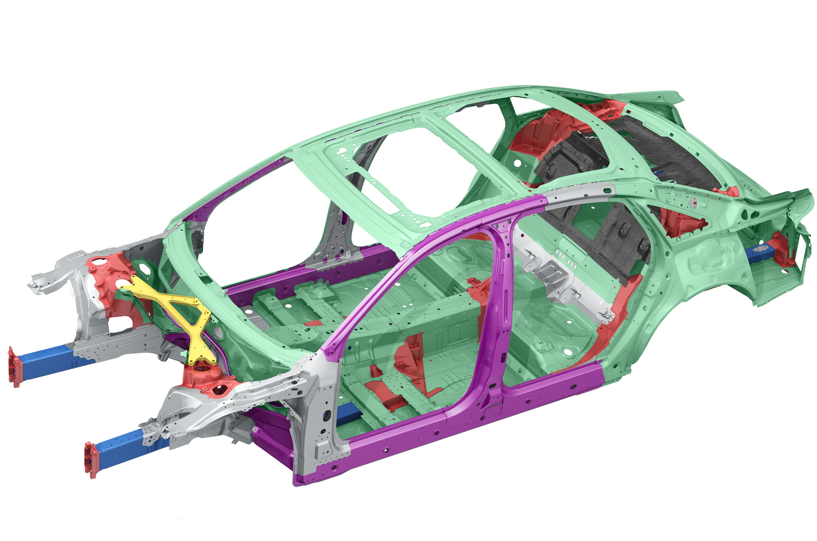 黄色部分为镁合金,黑色部分为碳纤维mqb平台下半白车身:整个中央通道