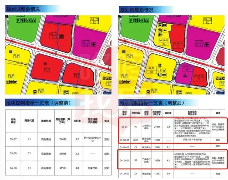 规划调整情况(一)[坪西片区]04-28地块划分为04-28-01和04-28-02两个