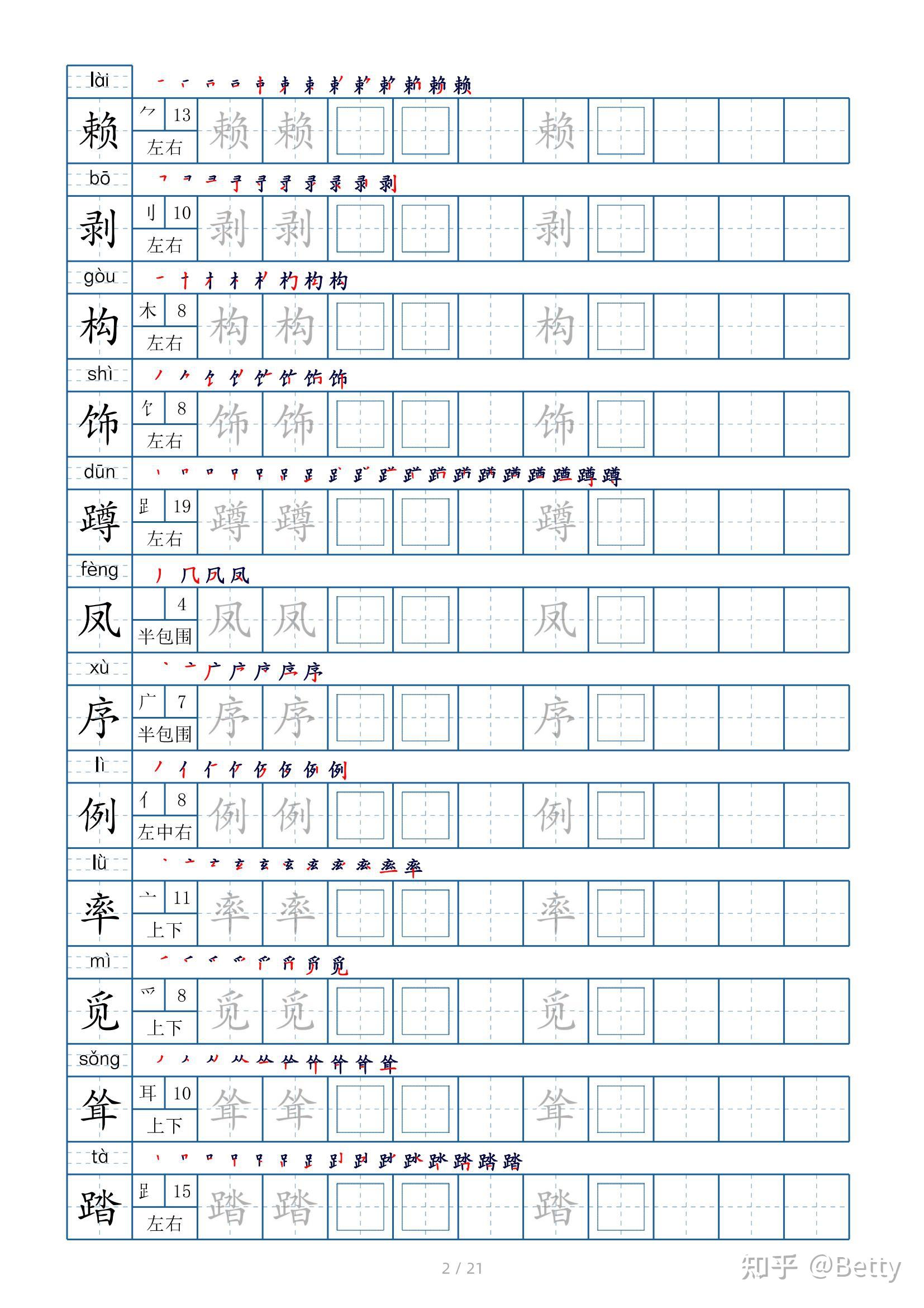 四年级下册生字表250个,字帖21页(偏旁部首+笔顺+拼音)丨电子版可下载 - 知乎
