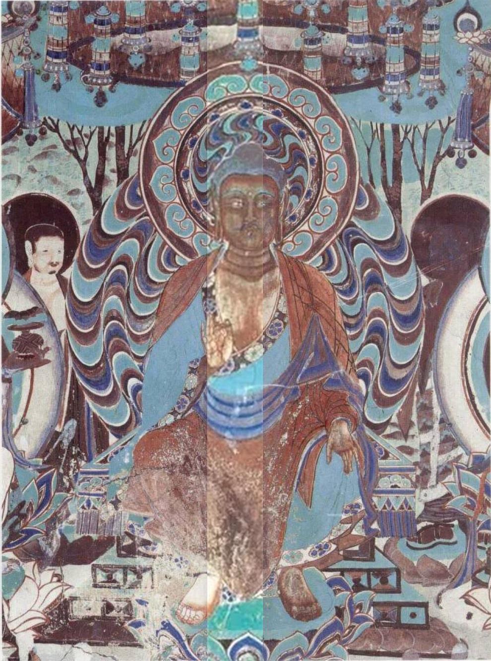 盛唐-敦煌148窟南壁 上部-弥勒上生下生经变(下右为西壁-涅槃经变第一