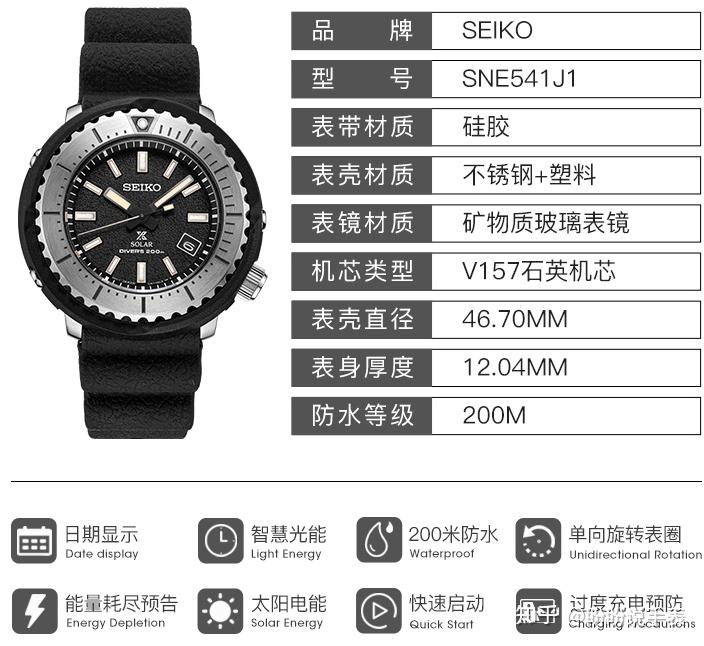 1,sne498j1搭载的是v157太阳能石英机芯200米防水性能46.