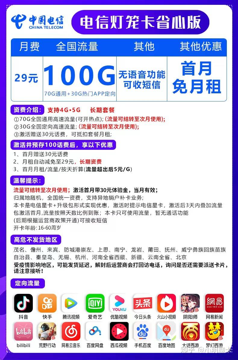 电信灯笼卡：29元100G全国流量（可全额结转），全网唯一一张正规渠道流量卡，2022最划算的流量副卡！ - 知乎