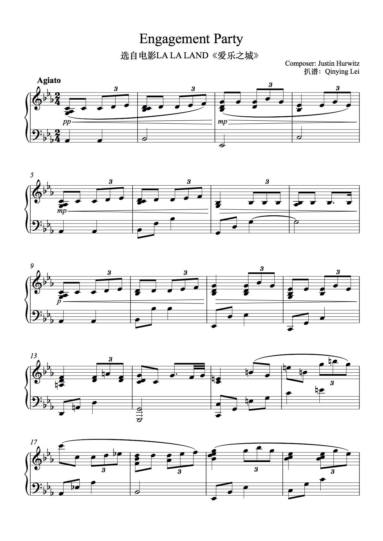 la la land 爱乐之城主题曲钢琴曲谱 - 知乎