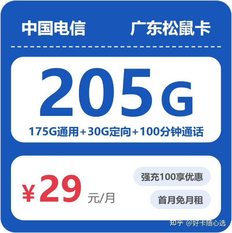 2026年4月广东电信松鼠卡:29月租205G流量详解