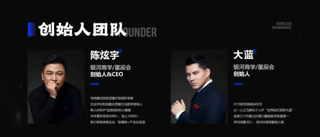 银河商学官方显示,大蓝为银河商学/星辰会创始人.