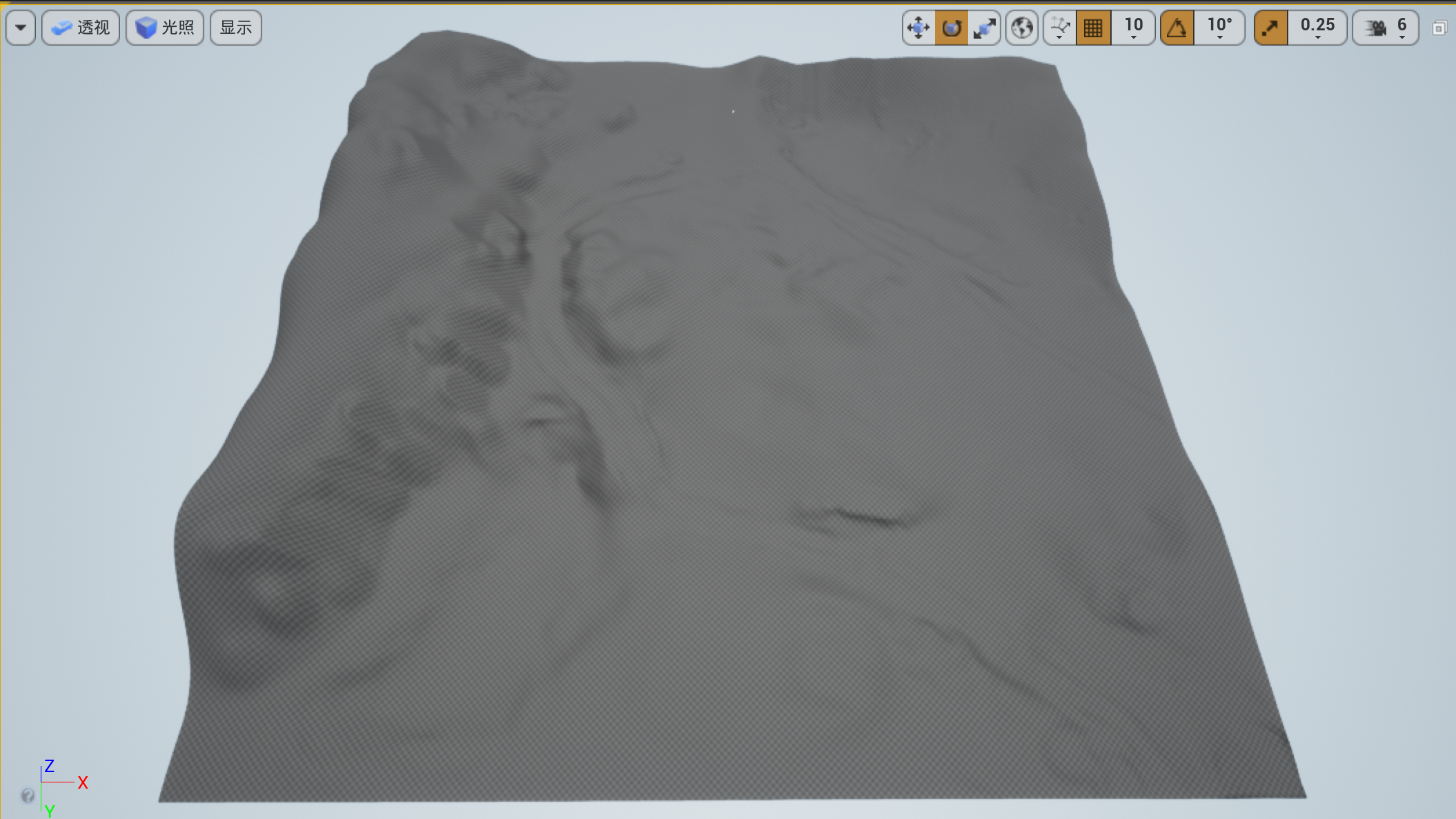 根据以上灰度图,导入得出以下地形.
