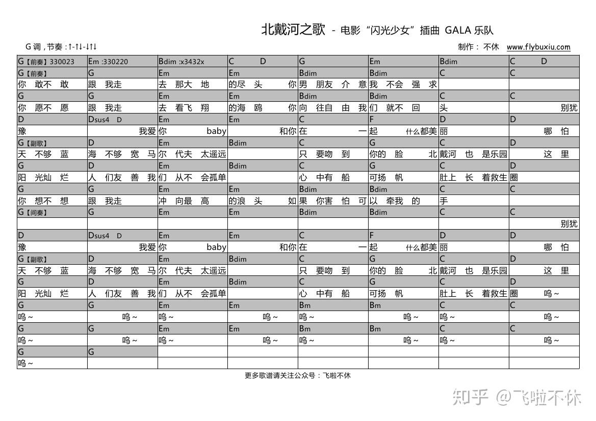 吉他谱北戴河之歌gala乐队电影闪光少女插曲