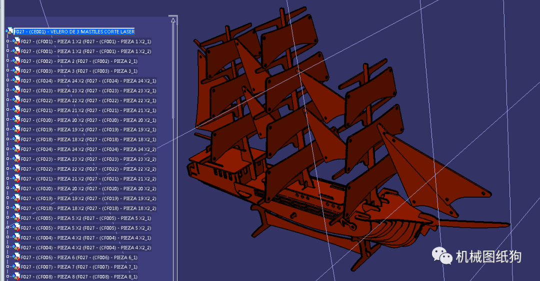 海洋船舶三桅帆船拼裝模型3d圖紙inventorsketchupstp格式