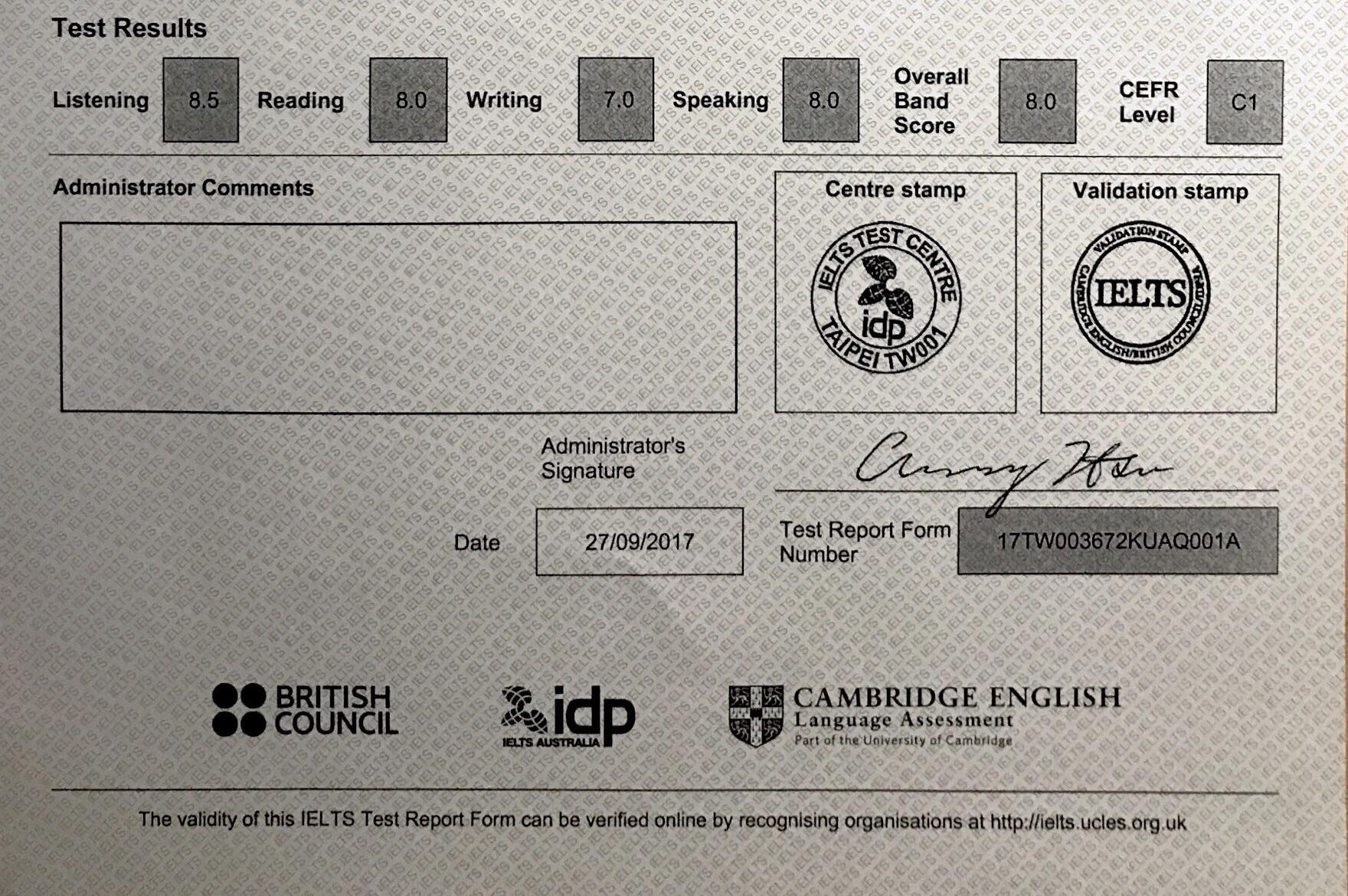 请问在台湾考雅思成绩单能寄回大陆吗如果可以寄的话大概需要多久能收
