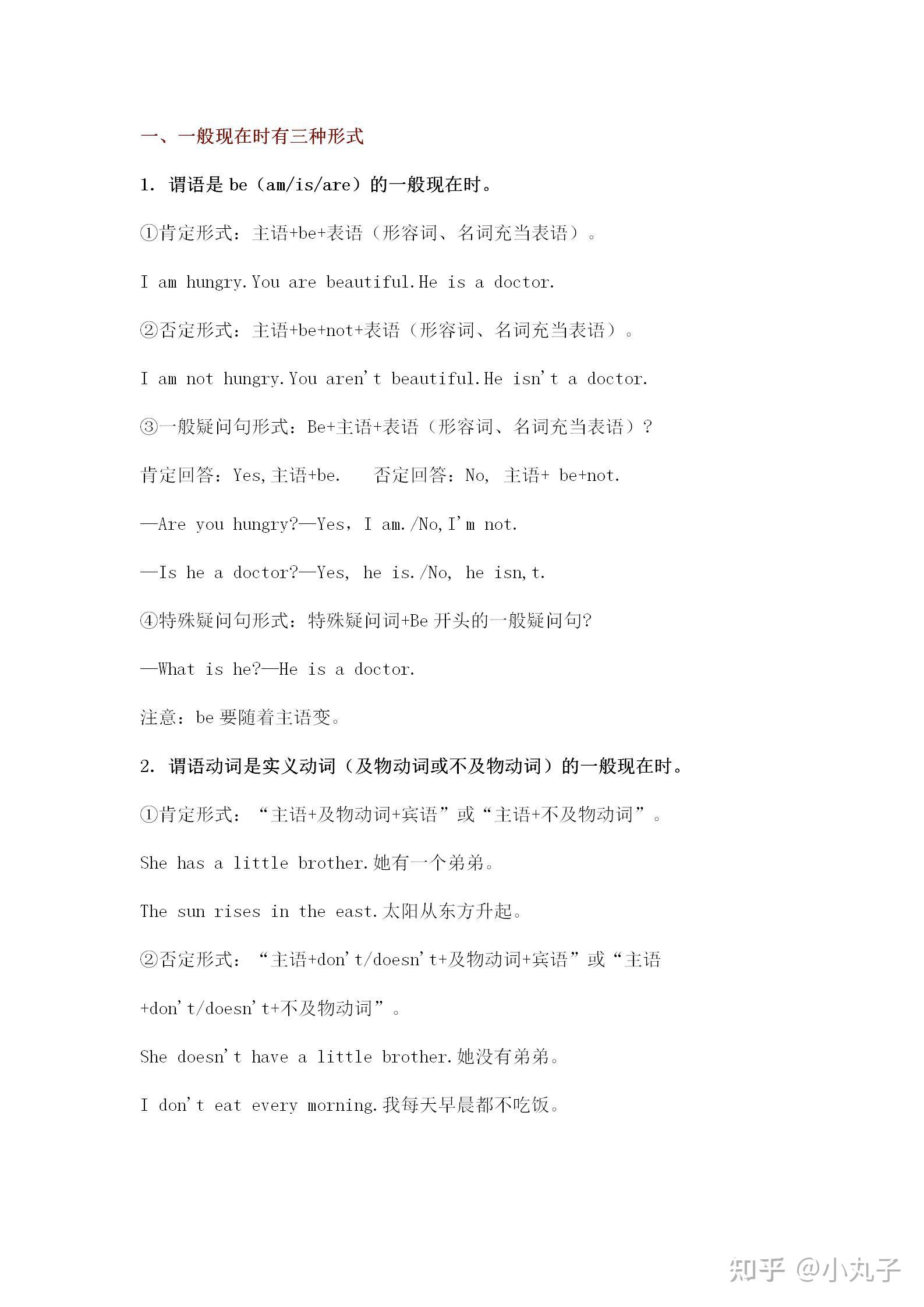 初中英语主要时态系列一一般现在时讲解及练习