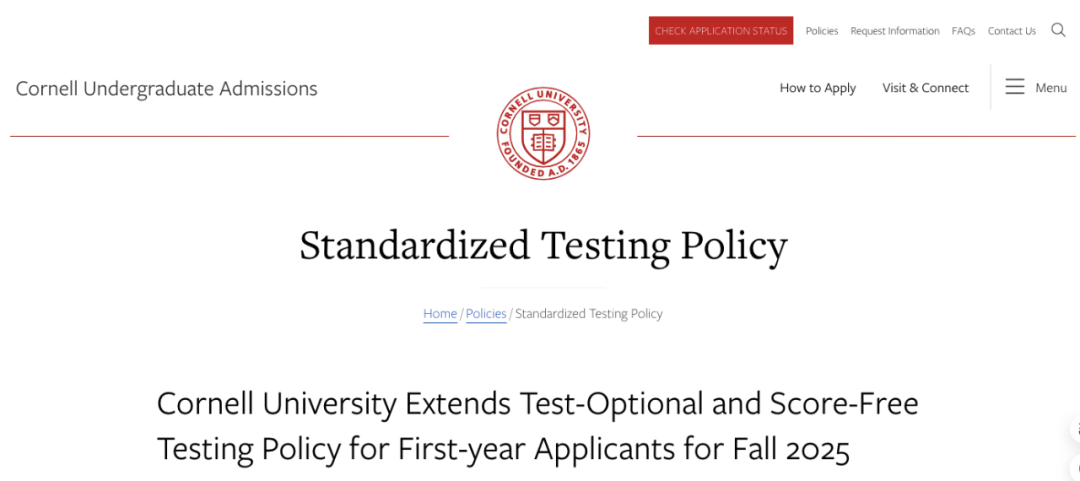留学资讯康奈尔范德堡大学官宣2025年标化成绩要求名校标化政策新增