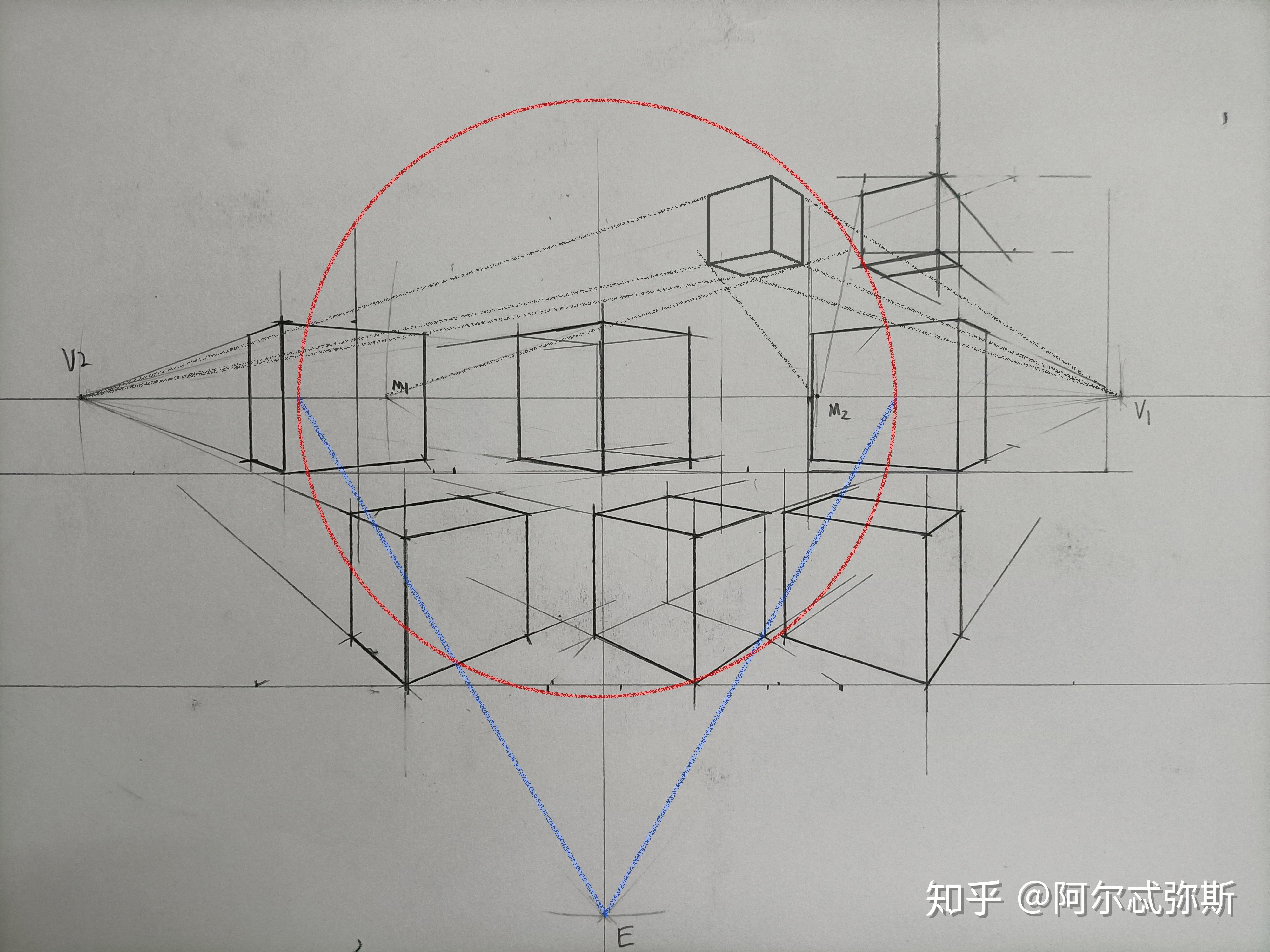 请大佬看一下我用量点法画的这平行透视图对嘛,特别是右上方那个