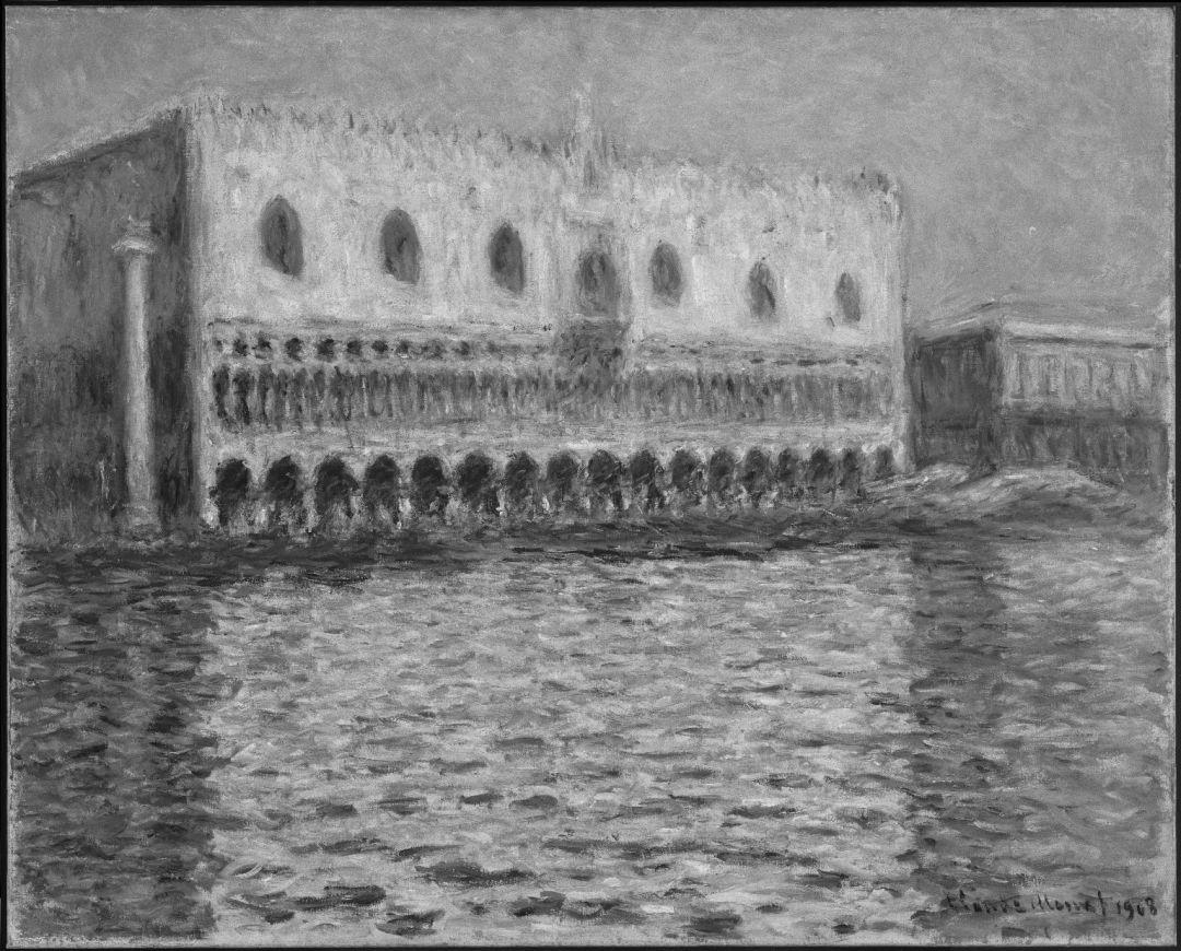 现在我们把所有色彩都拿掉,只留下调子:这是莫奈创作于1908年的绘画