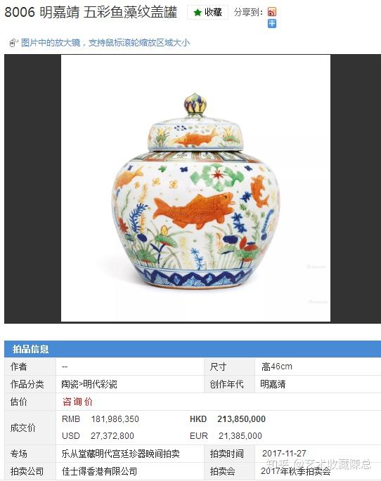 明・成化年製款・古陶瓷品・斗彩・魚藻紋・蓋罐』