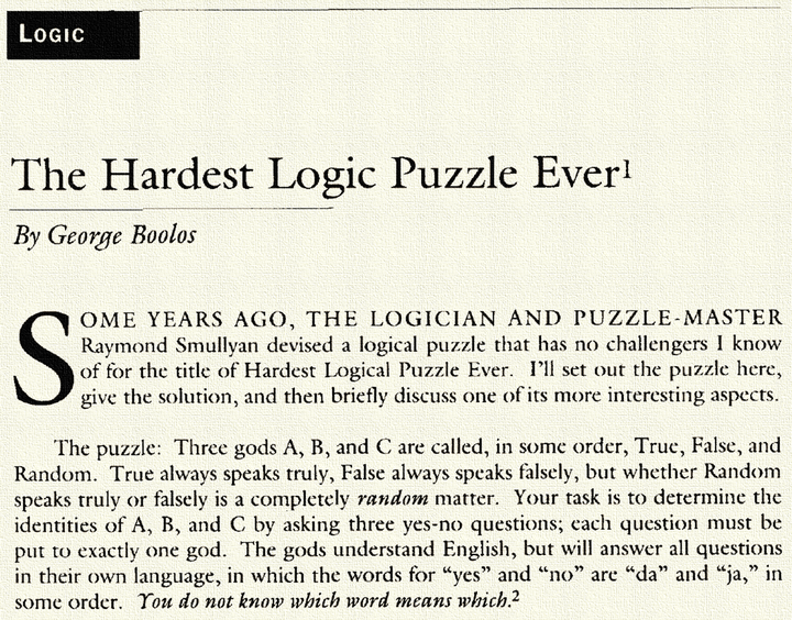 史上最难的逻辑题（the Hardest Logic Puzzle Ever） 知乎