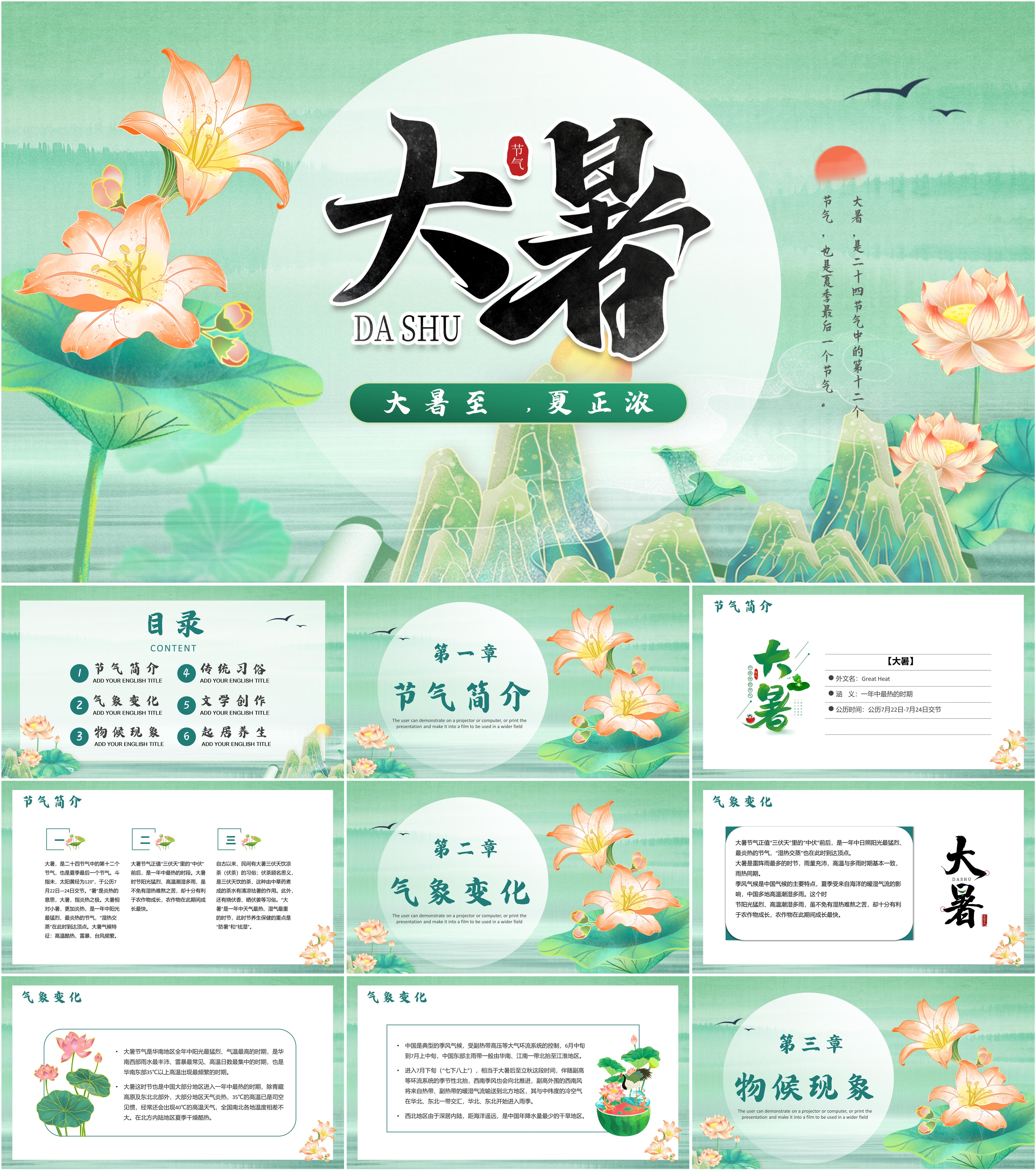 最新14套高质量2024大暑节气ppt课件!