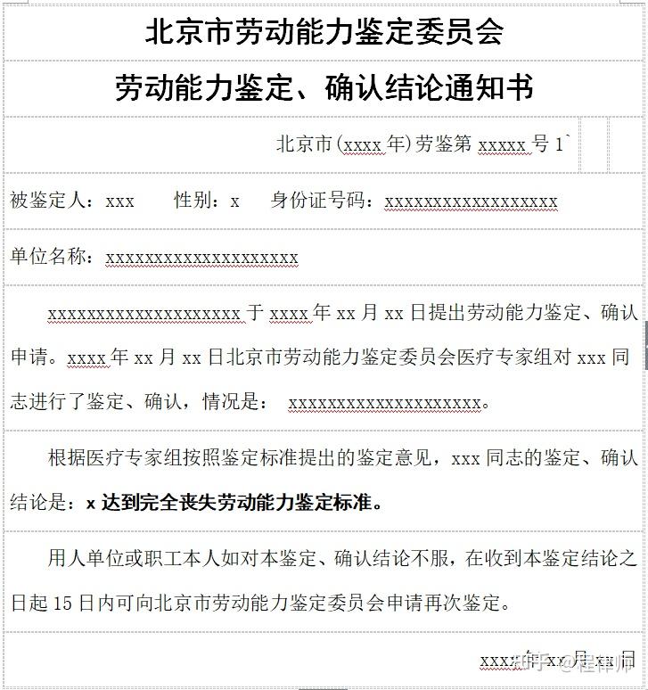 劳动能力鉴定确认结论通知书范本