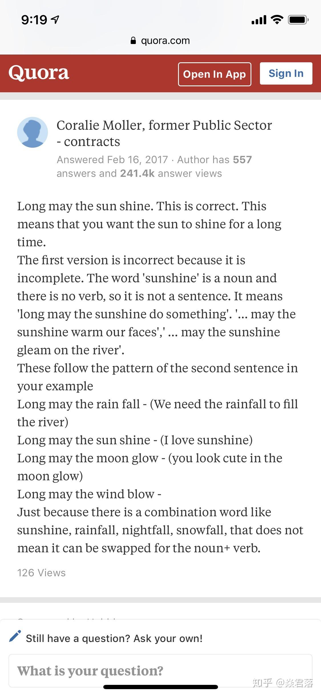 long may the sunshine. 这句话的语法是否正确? - 知乎