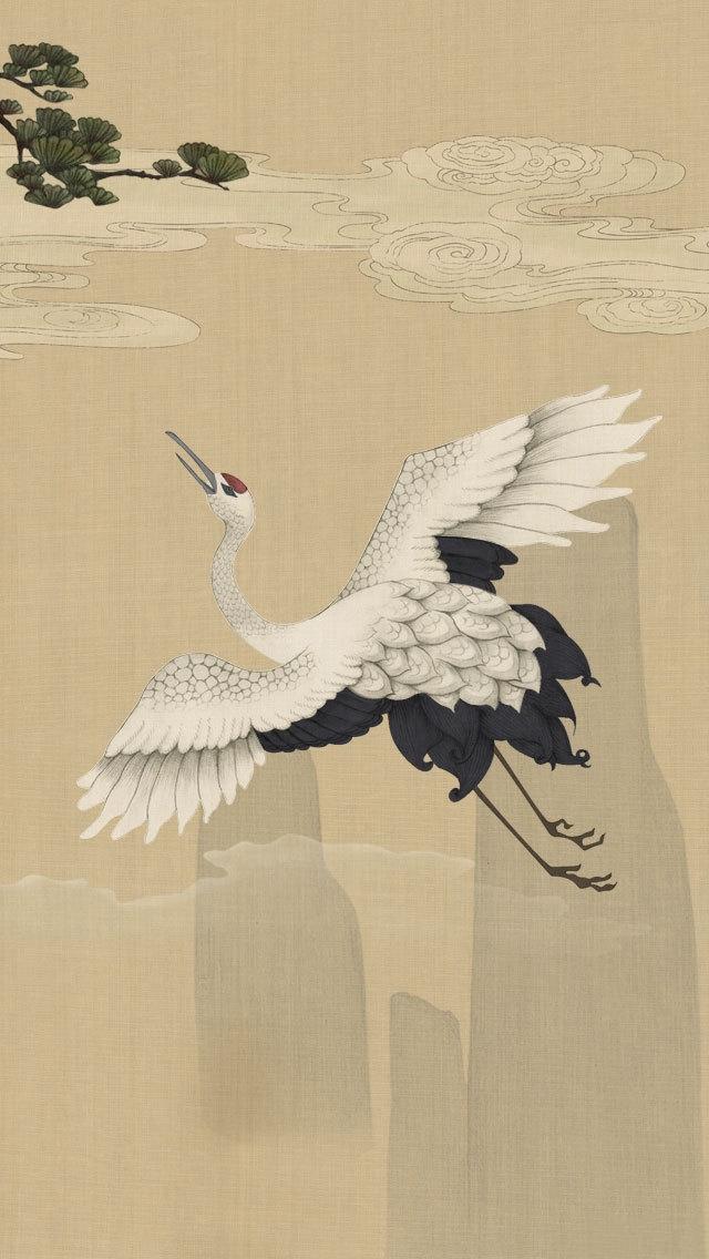 有没有大神给提供一下关于仙鹤的手机壁纸,绘画的那种,中式,日式都