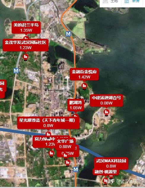 黄家湖地铁小镇的美的君兰半岛,金茂华发武汉国际社区价格较高,但都已