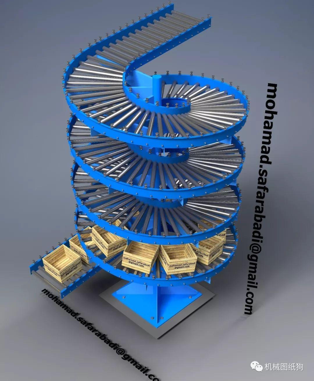 工程機械重力滾筒螺旋輸送機輸送帶3d數模圖紙inventor設計附stp格式