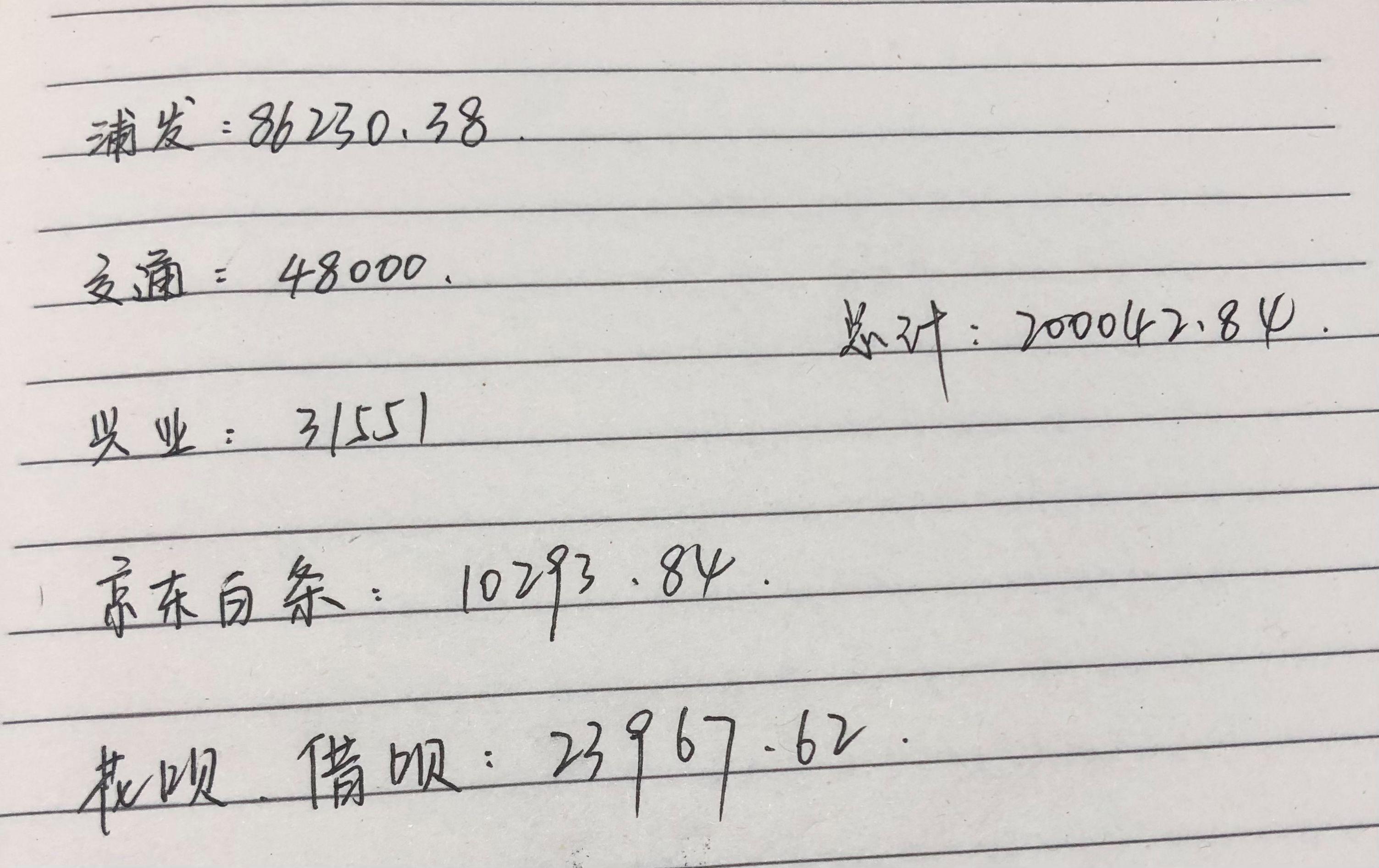 信用卡6万,网贷14万,合计20万.这已经是转让店面还债之后的账单.