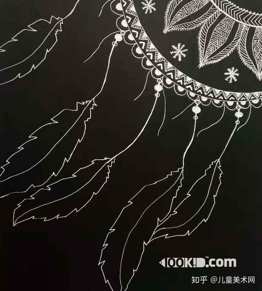 黑白线描教程高光笔教你画捕梦网