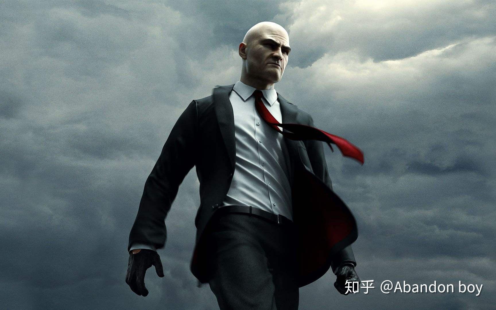 图:杀手47游戏这张图上光头吴克的标配就是一身黑西装加上一条鲜红的