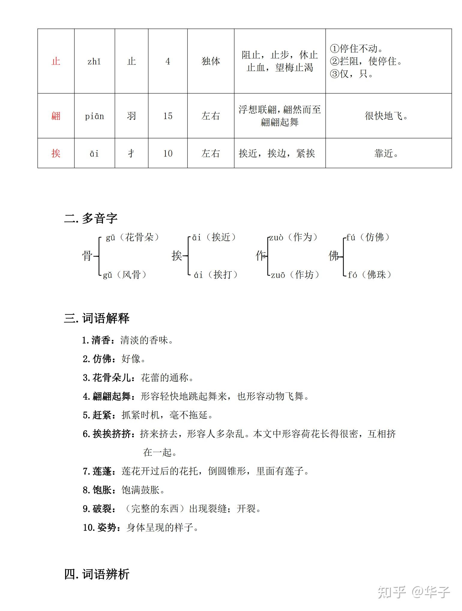 部编版三年级语文下册《荷花》(瓣组词-蓬组词-胀组词-裂组词-姿组词-势组词-仿组词-佛组词-随组词-蹈组词-止组词) - 知乎