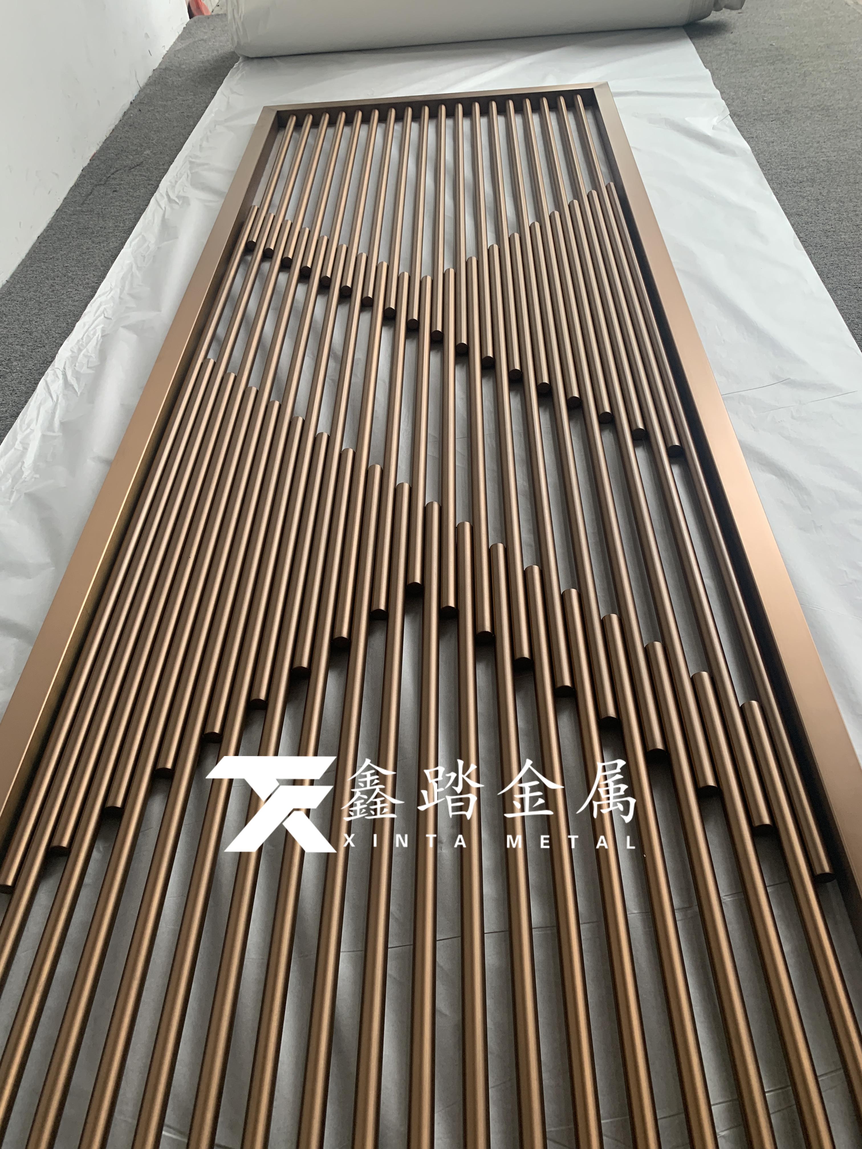现代中式不锈钢简单造型屏风不锈钢山形景墙格栅