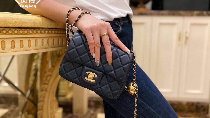 P1880 Chanel包包官网香奈儿新款金属球调节链条cf20cm斜挎女包石岩灰 广州包包批发 广州白云皮具城