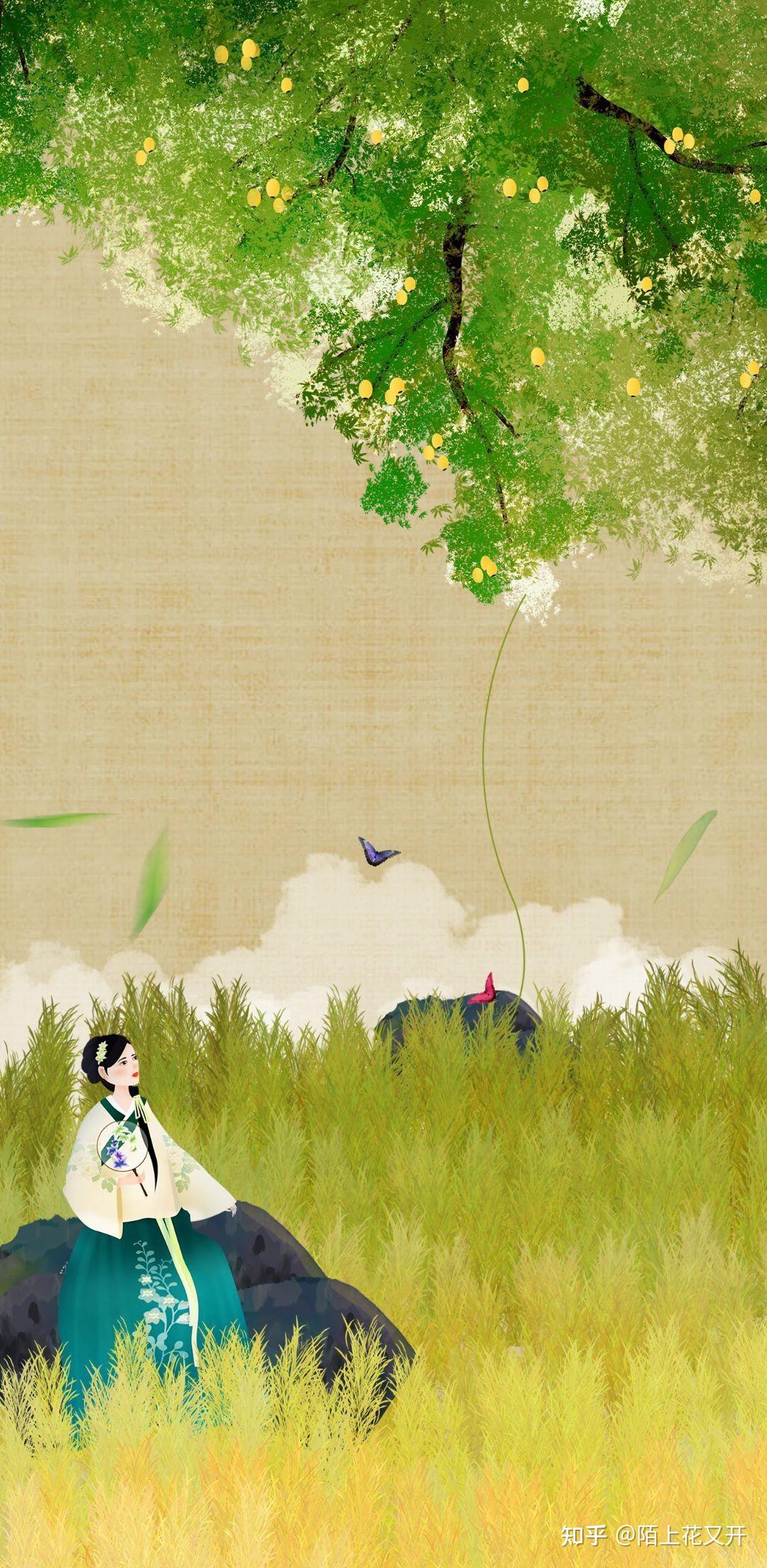 小满手绘插画海报背景素材中国风海报小清新手机壁纸