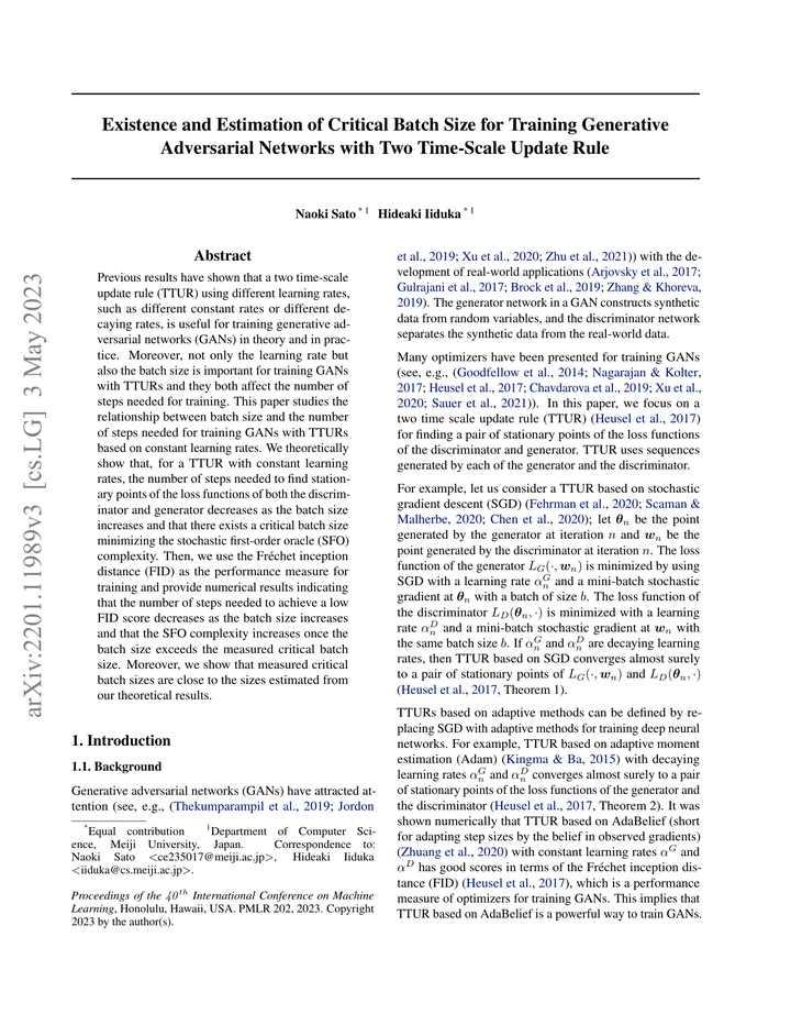 Existence and Estimation of Critical Batch Size for Training Generative ...
