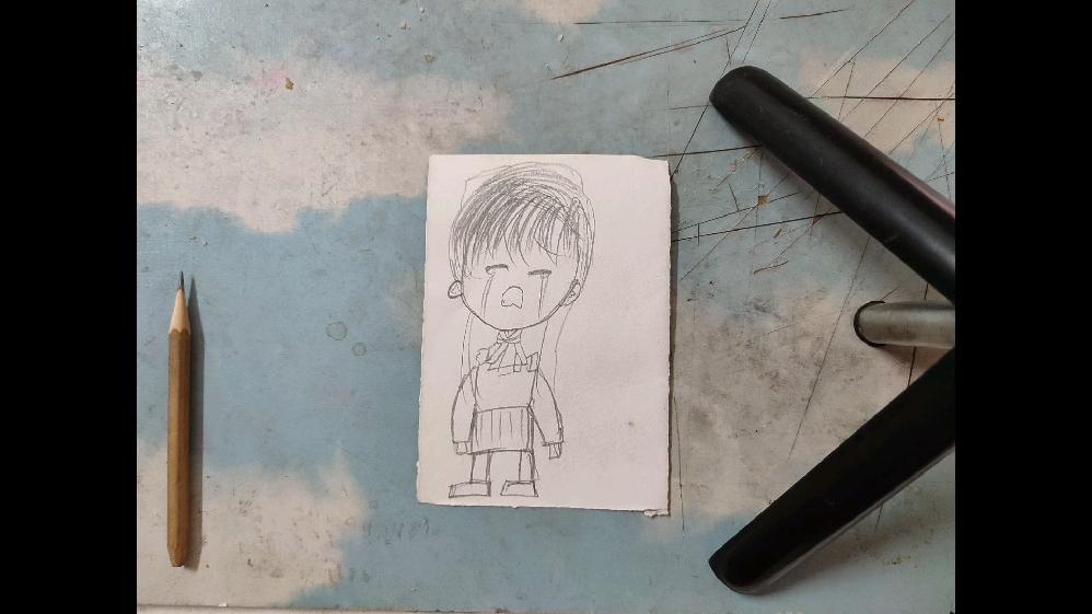 铅笔画哭泣的男孩