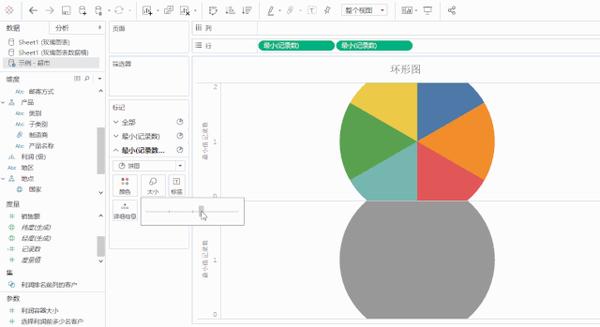 應用tableau是無法直接製作環形圖的,需要稍微做一點變形,其基本思路