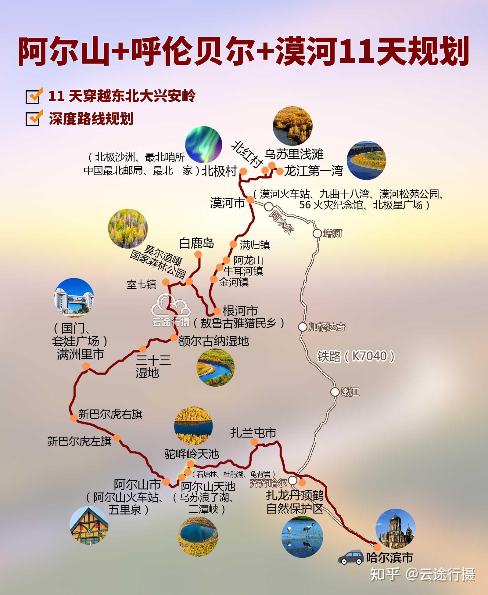 东北边境大兴安岭11日大环线从呼伦贝尔到漠河摄影旅行路线图攻略，从仙鹤故乡直飙中国最北点🔥火山湿地驯鹿极光全打包 知乎 