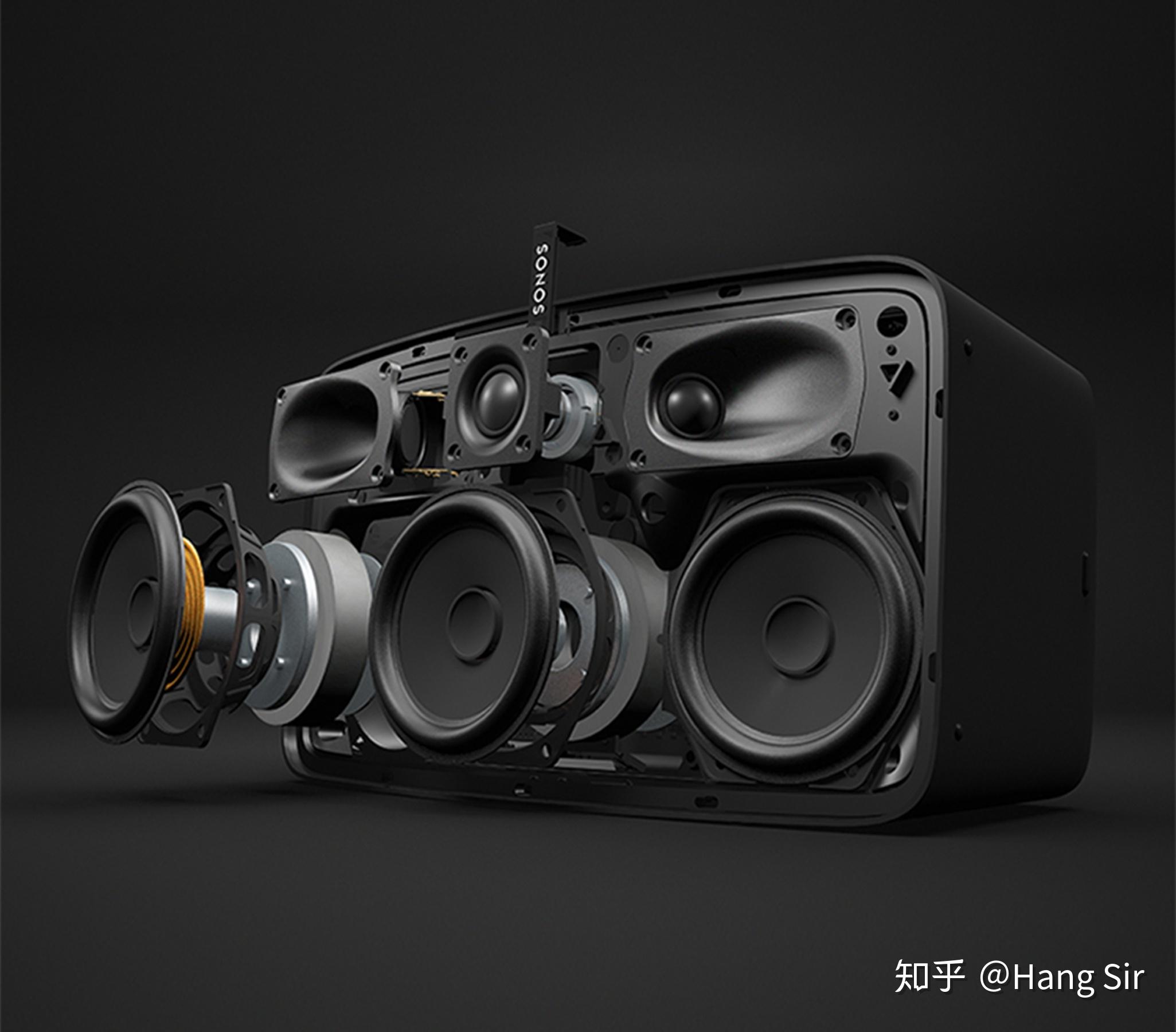 play:5 智能音响中频喇叭 *3低音喇叭 *3中频两边采用椭圆形态,估计是