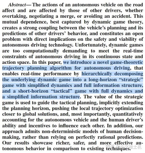 Hierarchical GameTheoretic Planning for Autonomous Vehicles 知乎