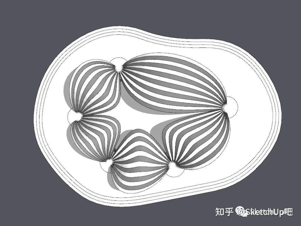 在五條邊上分別畫弧,用【貝茲曲線】(suapp編號96)繪製.