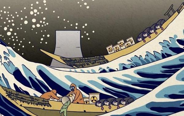 赵立坚推特转发中国插画师抗议日本排放核污水的画作《神奈氚冲浪里》