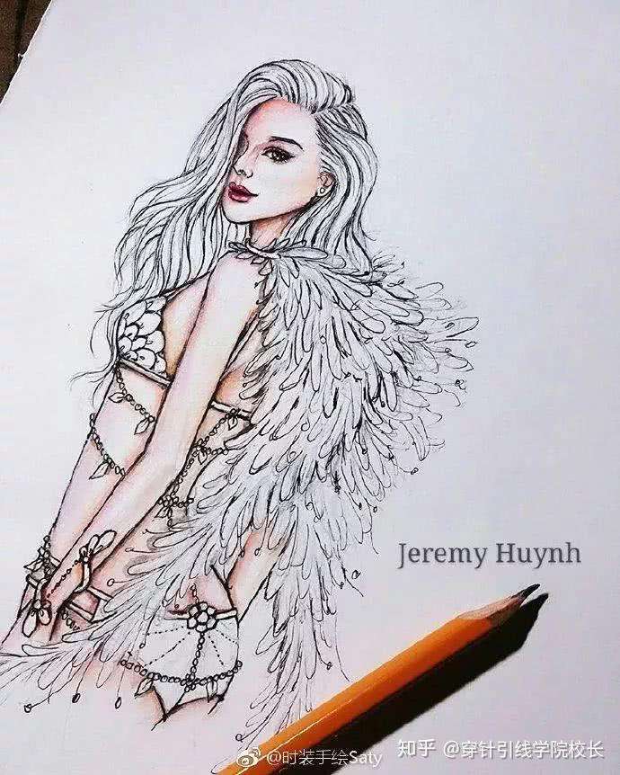 时装手绘维多利亚的秘密手绘线稿精致工艺细节