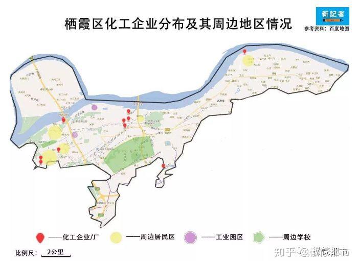 栖霞区化工企业分布图,左侧第一个和第二个黄圈圈的地方.