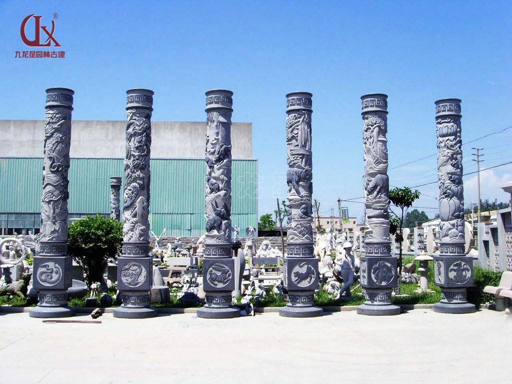 石材圆柱子石雕十二生肖文化柱雕刻图案