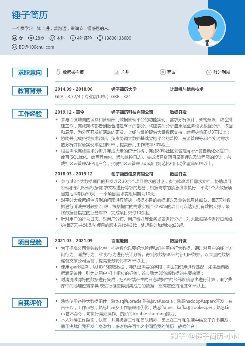 锤子简历数据开发个人简历带内容参考
