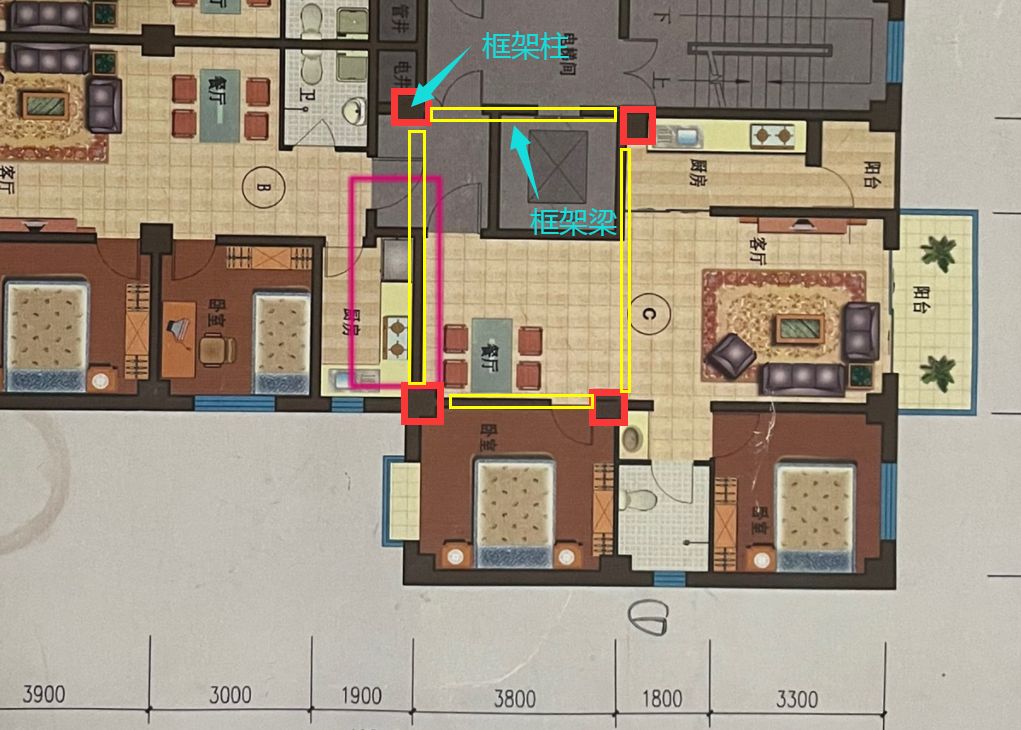 请大佬看下这堵墙是不是承重墙.只有设计图,没有结构图.