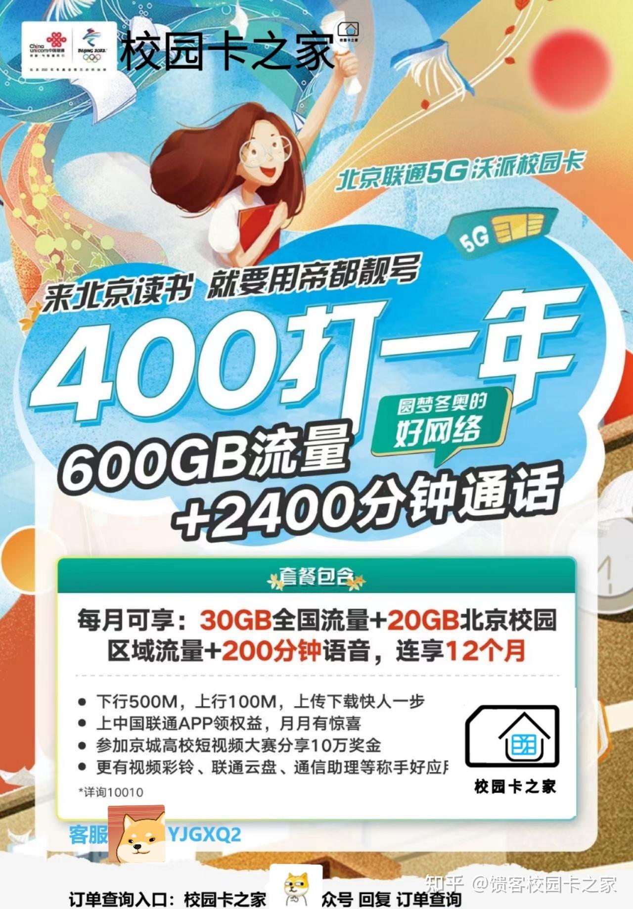 2022年北京聯通沃派校園卡400一年!